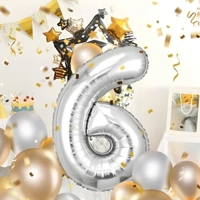 Image of Number Balloons 6,Sliver 6 Balloon 40 Inch Giant Helium Foil for Boys Girls Party Decor Birthday Anniversary Graduation Decorations Supplies