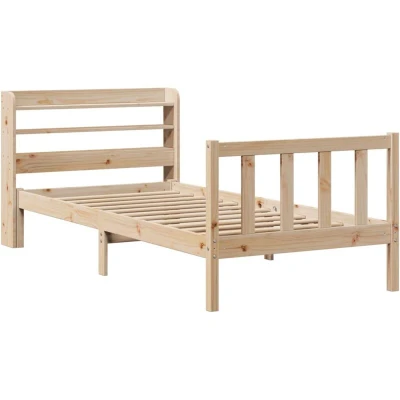Image of vidaXL Bed Frame/Single Panel Bedstead 90x200 cm Pine Wood Solid Construction/Durable Feet/Extra Storage Space/Breathable Slatted Base/Stable &amp; Sturdy for Bedroom