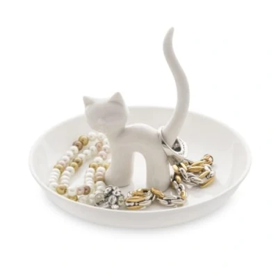 Image of Balvi Gatto XL ceramic ring holder. Rings and jewellery tray. Made of ceramic. Cat shape.