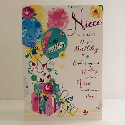 Image of Jonny Javelin Niece with Love Happy Birthday Card Flowers Presents Balloons