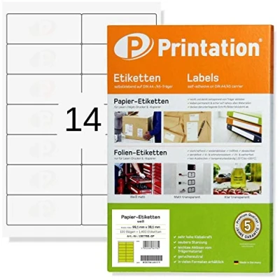 Image of Printation Labels 99.1 x 38.1 mm 350 Address Stickers Self Adhesive Blank White Printable Paper on 25 DIN A4 Sheets 2 7 14 per Sheet / 4678 5076