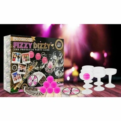 Image of Prosecco Fizzy Dizzy 20 Pieces The Party Game 12 Glasses, 6 Pink Ping Pong Balls, Spinner Wheel &amp; Cards, Complete Set, Ideal for All Types of Parties Celebrations 18 Years