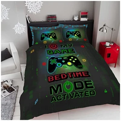 Image of GC GAVENO CAVAILIA Luxury Games Bedding Bed Sets, Easycare Xbox Gamer Quilt Cover For Boys, Reversible Geometric Duvet Double Set with Pillow Cases, Multi
