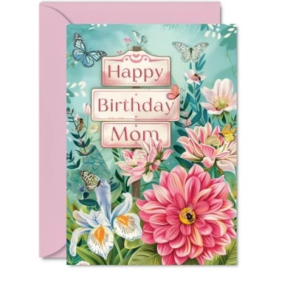 Image of Mom Birthday Card Nature Floral Garden Beautiful Happy for from Daughter Son, 5x7 Inch Female Bday Mothers Day Greeting Cards