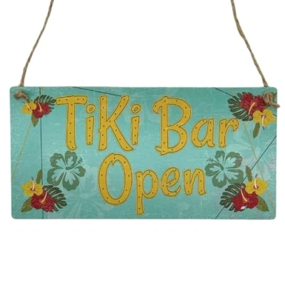 Image of Second Ave Tiki Bar Summer Wooden Hanging Rectangle Home Pub Garden Sign Plaque