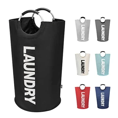 Image of DOKEHOM 90L Large Laundry Basket, Collapsible Bag, Freestanding Tall Clothes Hamper, Foldable Washing Bin (Black)