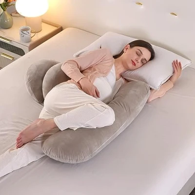Image of SHANNA Wedge Pregnancy Pillow for Sleeping, Maternity Body Support Back, Hips, Belly, Legs, Adjustable Soft Comfort Pillow, Removable Cover(Khaki)