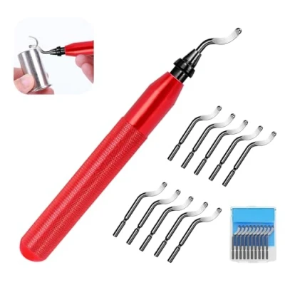 Image of 12 Pcs Universal Deburring Tool Set, 360 Degree Rotatable Deburrer with Extra HSS Steel Sheets and Box, Burr Remover Metal Handle for Plastic, 3D Printers, PVC, Steel, Resin Art