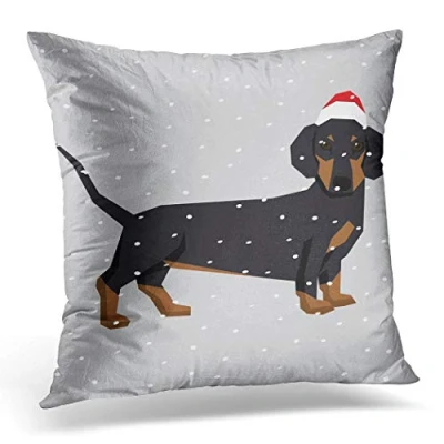 Image of Topyee Cushion Cover Wiener Polygon Dog Collection Dachshund in Christmas Santa Hat 45x45cm/18x18 Inch Home Decor Throw Pillow Square Pillowcase for Bed Sofa