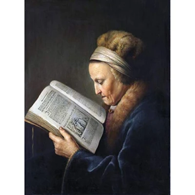 Image of Artery8 Gerard Dou Old Woman Reading Painting Art Print Canvas Premium Wall Decor Poster Mural