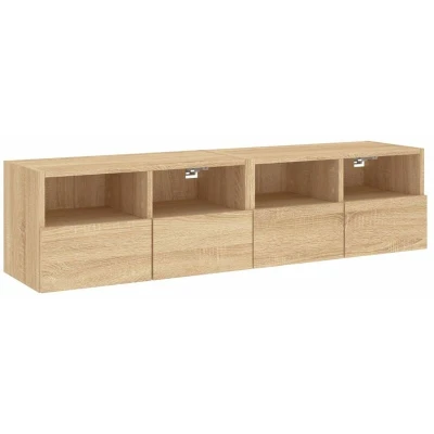 Image of vidaXL Engineered Wood TV Wall Cabinets 2 pcs in Sonoma Oak Floating Media Unit with Ample Storage Space, Easy to Assemble, mounted Design