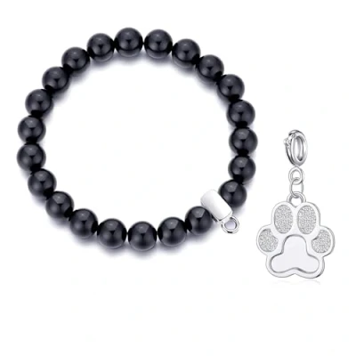 Image of Philip Jones Black Onyx Gemstone Bracelet with Paw Charm Created Zircondia® Crystals