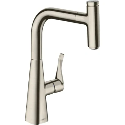 Image of Hansgrohe Metris Select M71 Kitchen Tap 240 With Pull out Spout And Hose Box, Single Spray Mode, Stainless Steel Finish, 73802800