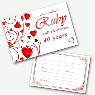 Image of Ruby Wedding Anniversary 40th Invitations Pack with Envelopes WRITE ON