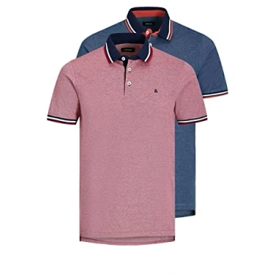 Image of Jack &amp; Jones Men&#039;s Jjepaulos Polo Ss 2pk Mp Shirt, Rio Red, XS