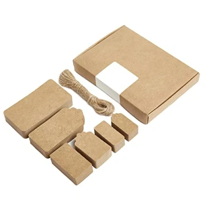 Image of Box.it.pack.it Kraft Paper Gift Tags, Brown, Mixed Shape, 200 Pack with String,9x5cm, 5x3cm, 4x2cm,8x4cm, 4x2cm