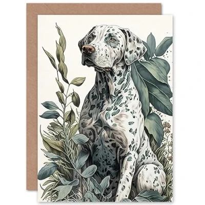Image of Artery8 Dalmatian Dog in Field Plants Modern Watercolour Illustration Art Birthday Sealed Greeting Card Plus Envelope Blank inside