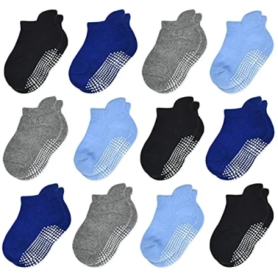 Image of HYCLES Toddler Grip Socks 12 Pairs for 3 5 Years Baby Boys Girls Ankle with Grips Kids Non Slip/Anti Skid