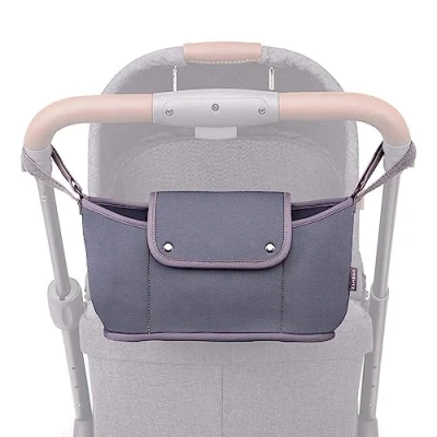 Image of Zamboo Pram Organiser Neoprene Stroller with 4 Compartments and Magnetic Closure Universal Buggy Hook Loop Fasteners Grey