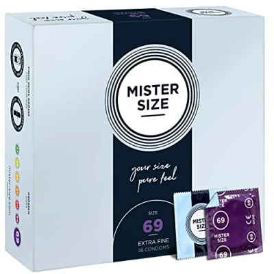 Image of MISTER Size 69mm Ultra Sensitive Condoms for Men Extra Thin, fine, lube/Made from 100% Natural Rubber Latex in Your XXL/Real Feel Pack of 36