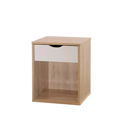 Image of Timber Art Design UK Bedside Cabinet with 1 Drawer Chest Storage Unit Nightstand Table Modern Furniture for Living Room, Bedroom, Hallway, Sonoma Oak &amp; White, L39cm x W40cm H48cm