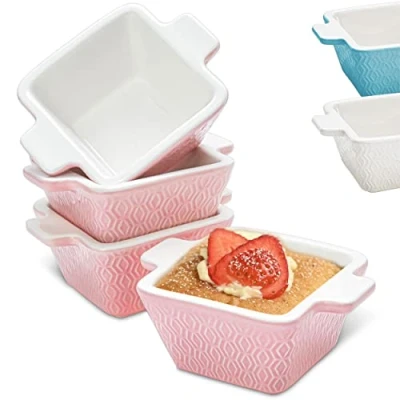 Image of Set of 4 Mini Ceramic Casserole Dishes Non stick Bakeware Dish Oven Safe Dishwasher Blue