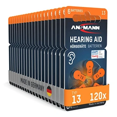 Image of ANSMANN Hearing Aid Batteries Type 13 Orange P13 PR48 ZL2, Pack of 120, Made in Germany, Economy Pack, for Aids and Aids, Easy to Grip