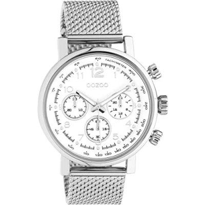 Image of Oozoo Timepieces Men&#039;s Watch with 20 mm Mesh Strap Analogue Milanese in Round, Silver / white, Bracelet
