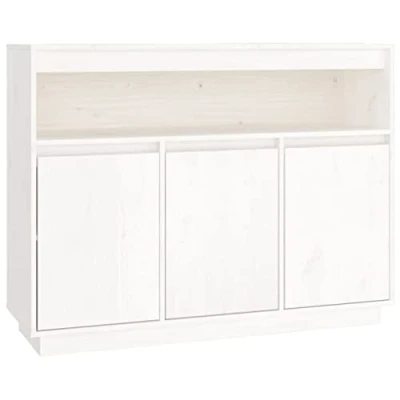 Image of vidaXL Solid Pine Wood Sideboard, White Rustic Modern Cupboard with Ample Storage Space, Ideal Organiser for Living Room