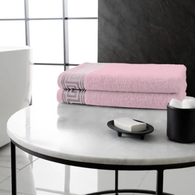Image of GC GAVENO CAVAILIA Greek Key Black Bath Towels 2Pack Large Quick Dry &amp; Super Absorbent Bathroom 500 GSM Towel Set Egyptian Cotton