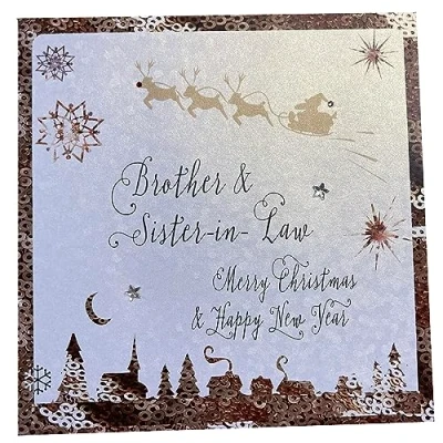 Image of White Cotton Cards C1 BS &quot;Brother &amp; Sister in Law&quot; Handmade Christmas Card
