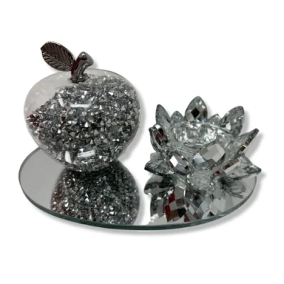 Image of Amazing Gift Silver Sparkle Glass Ornament Bling Crushed Diamond Crystal Filled Apple Shape Tealight Candle Holder