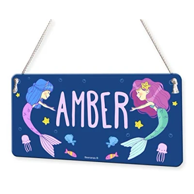 Image of Beenanas Mermaid Underwater Fish Girls Personalised Childs Bedroom Door Sign Name Plaque