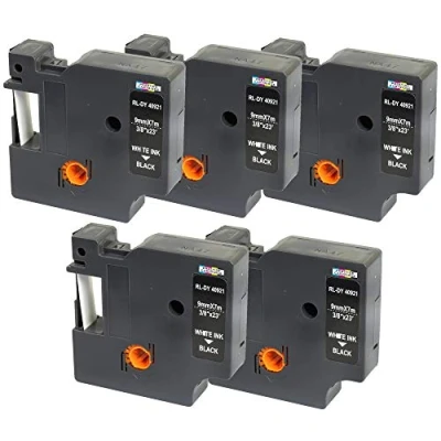 Image of 5X Label Tape Cassettes 40921 White on Black 9 mm x 7 m Compatible with LabelManager LM 160 210D 220P 260P 280 360D 420P 450D 500TS PnP MobileLabeler LabelPoint LabelWriter LW 400 450 Duo
