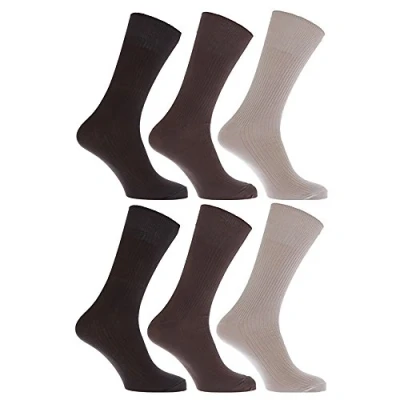 Image of Mens Bamboo Super Soft Work/Casual Non Elastic Top Socks (Pack Of 6) (UK Shoe 6 11, EUR 39 45) (Brown/Beige)