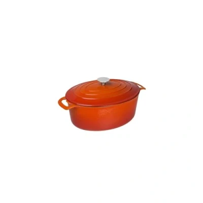 Image of Vogue Cast Iron Oval Casserole Dish 6 Litre, Orange &amp; Cream, Size: 125(H) x 230(W) 305(D)mm, Enamelled Iron, Induction All Heat Source Compatible, GH312