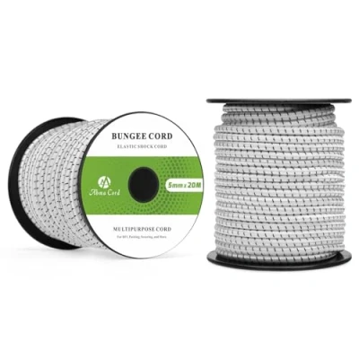 Image of Abma Cord Bungee 5mm 20M Elastic Shock 100% Stretch Rope for Tarpaulin, Trailer, Backpack, Tent Pole, Kayak White&amp;Black