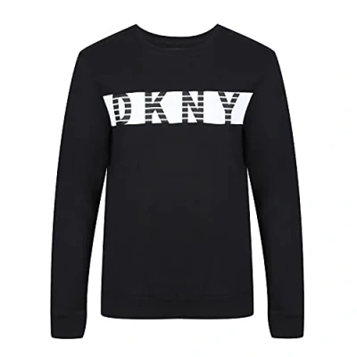 Image of DKNY Men&#039;s Long Sleeved Top, Designer Loungewear with Branded White Contrast Chest Printed Black, S
