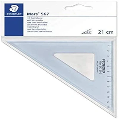 Image of STAEDTLER 567 21 45 Mars Set Square, cm 45/45 Degree Transparent (Pack of 1)