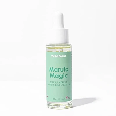 Image of WildMint Marula Magic Natural Face Oil Softening &amp; Healing Facial for Sensitive, Dry, Mature Menopause Skin Reduces Redness Irritation UK Made Vegan Cruelty Free Skincare 30ml