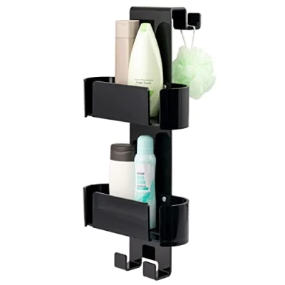 Image of bremermann Black Acrylic Hanging Shower Caddy with 4 Fixed Hooks and 2 Baskets