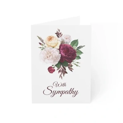 Image of Floral Sympathy Card Elegant Condolences with Rose Design 6 x 8 Inch Made in UK Includes White Envelope Blank Inside Sustainable Materials