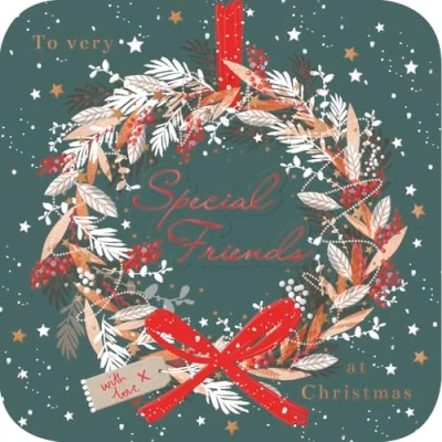 Image of Noel Tatt Special Friends Christmas Card, Single Cards with Festive Wreath Design and Finishes Eco Friendly Xmas Envelope