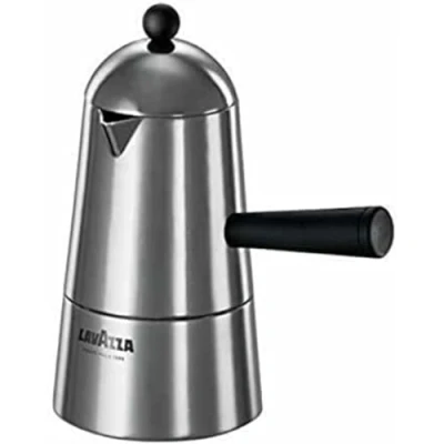 Image of Lavazza ILSA Carmencita Classic Aluminium Espresso Maker with Black Handle and Button 6 Cups