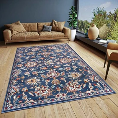 Image of Hanse Home Caracci Oriental Rug Runner Classic Densely Woven with Ornaments and Flower Motifs Soft Short Pile for Bedroom, Dining Room, Living Hallway, Kitchen Blue, 120 x 170 cm