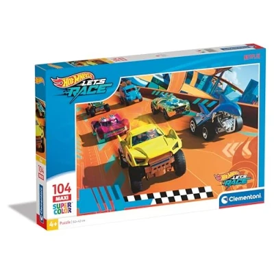 Image of Clementoni Jigsaw Puzzle Hotwheels 104 Maxi Pieces Supercolor For Children 4 6 Years, Cartoon, Cars, Gift Boy/Girls, Kids, Made In Italy, 25762