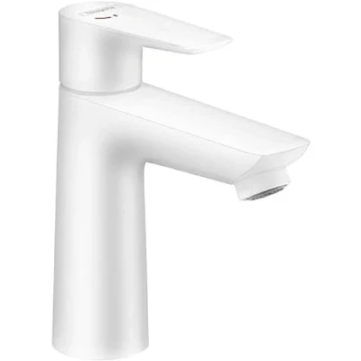 Image of hansgrohe Talis E CoolStart Tap (Tap with Spout Height 110 mm) Single Lever Basin Mixer Without Drainage Fitting Matt White