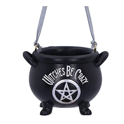 Image of Nemesis Now Witches Be Crazy Cauldron Hanging Ornament 6.1cm, Resin, Black, Gothic Alternative Festive Decoration, Cast in the Finest Expertly Hand Painted