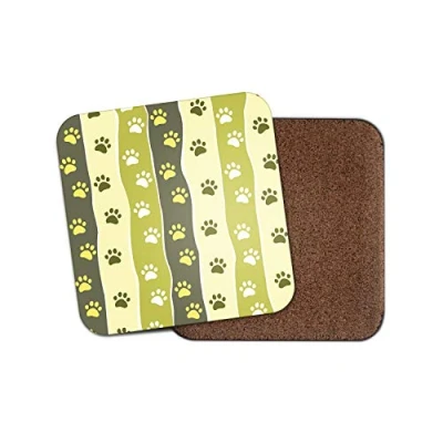 Image of 1 x Cute Paw Prints Coaster Dog Cat Green Animal Mum Sister Pet Kids #13103