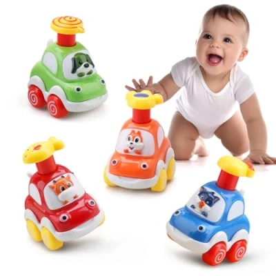 Image of Toddler Toy Cars, Amy&amp;Benton Car 1 year old，Baby Assorted 4PCS Press &amp; Go Gifts for Baby Boys 2 Years Old